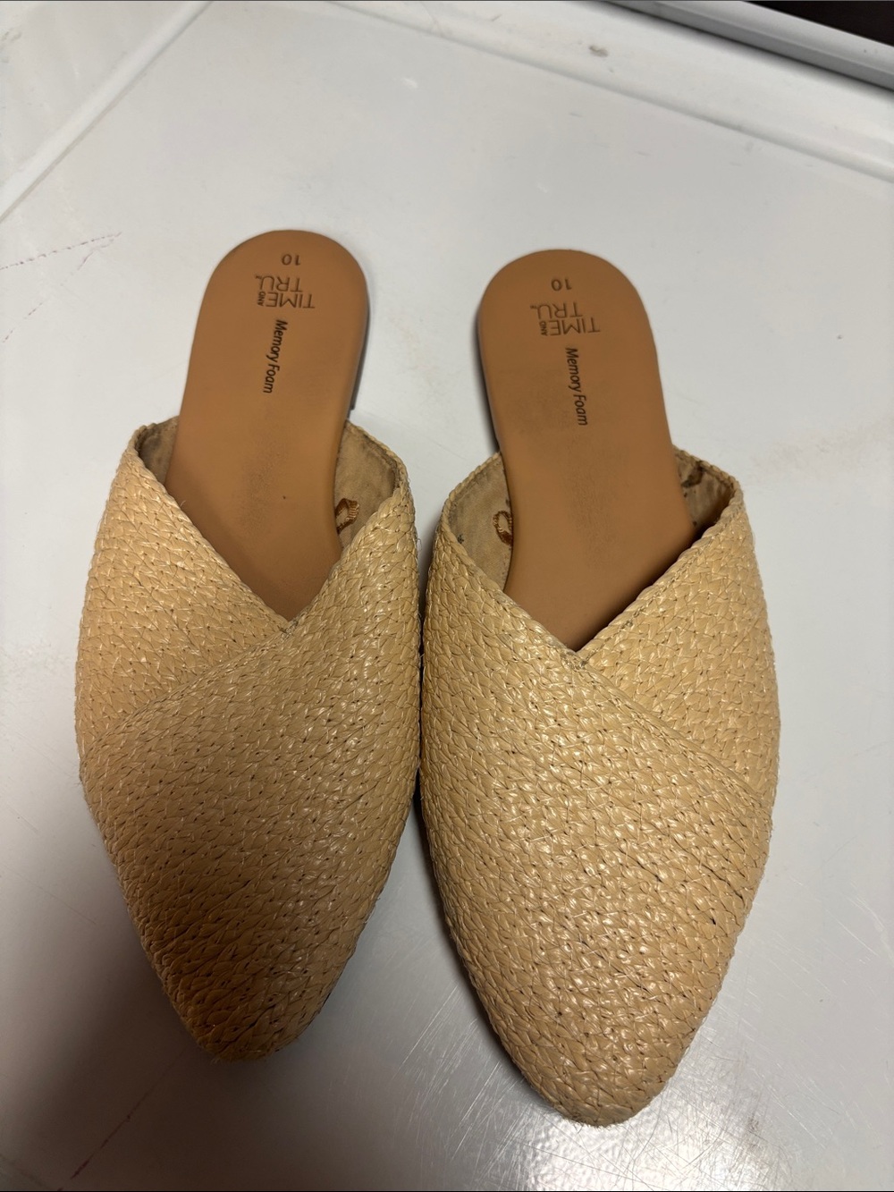 Time and Tru Woven Tan Slip-On Mules